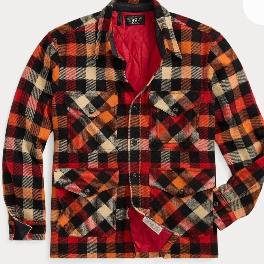 RRL Ralph Lauren Quilted Plaid Wool Lined Shirt Jacket-MEN- XL